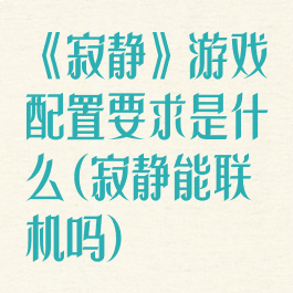 《寂静》游戏配置要求是什么(寂静能联机吗)