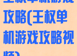 王权单机游戏攻略(王权单机游戏攻略视频)