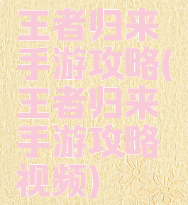 王者归来手游攻略(王者归来手游攻略视频)