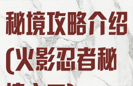 火影忍者手游秘境攻略介绍(火影忍者秘境入口)