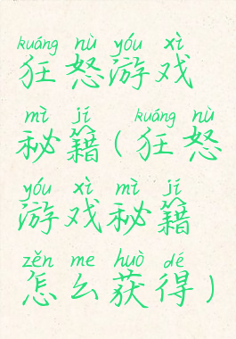 狂怒游戏秘籍(狂怒游戏秘籍怎么获得)