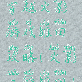 穿越火影游戏雏田攻略(火影手游雏田)