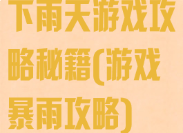 下雨天游戏攻略秘籍(游戏暴雨攻略)