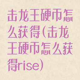 击龙王硬币怎么获得(击龙王硬币怎么获得rise)