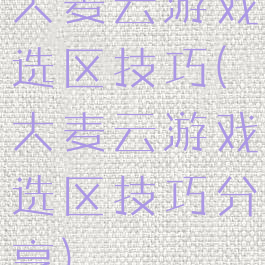 大麦云游戏选区技巧(大麦云游戏选区技巧分享)