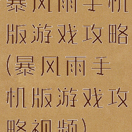 暴风雨手机版游戏攻略(暴风雨手机版游戏攻略视频)