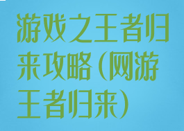 游戏之王者归来攻略(网游王者归来)