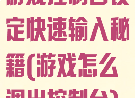 游戏控制台设定快速输入秘籍(游戏怎么调出控制台)
