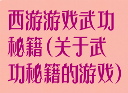 西游游戏武功秘籍(关于武功秘籍的游戏)