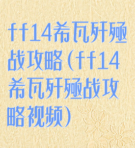 ff14希瓦歼殛战攻略(ff14希瓦歼殛战攻略视频)