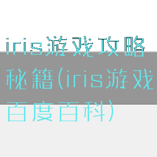 iris游戏攻略秘籍(iris游戏百度百科)